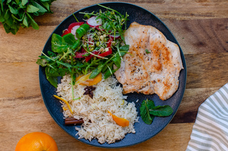 Chicken steak with Christmas rice