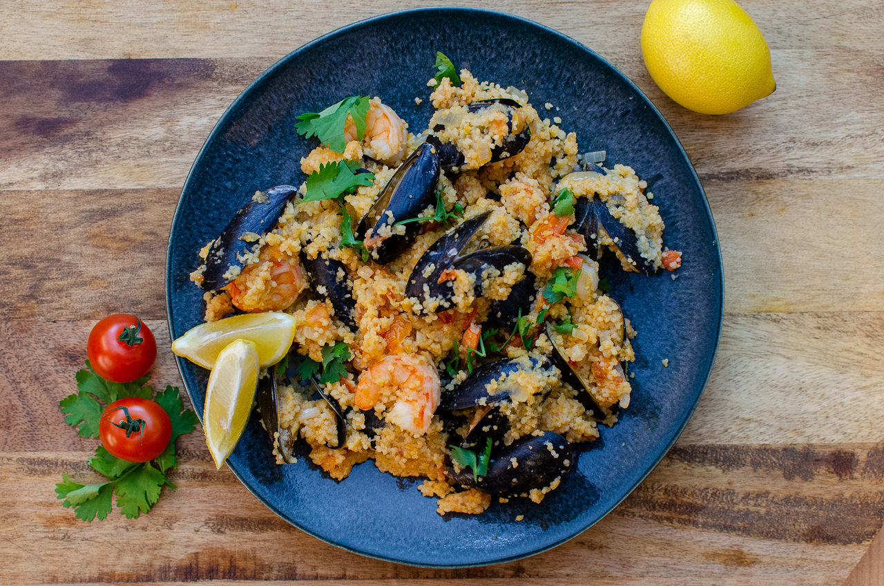 Couscous with shrimp and mussels Eating Healthy with Julia